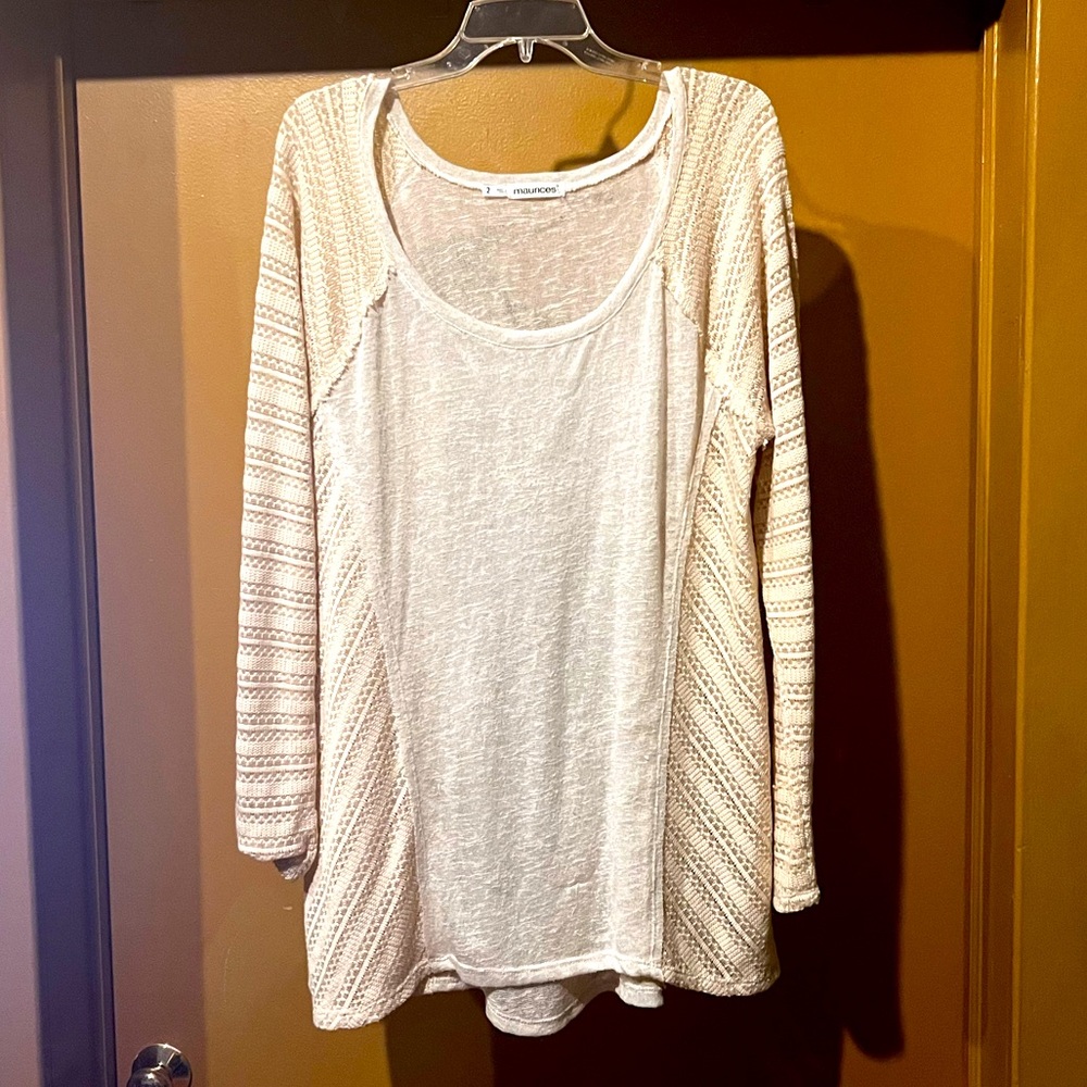 Maurices Long Sleeve Cream Sheer Blouse Size 2